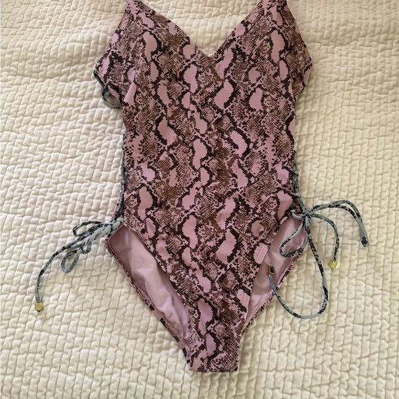 Rachel Roy Python Printed Side-Laced One-Piece Swimsuit M - Picture 2 of 5